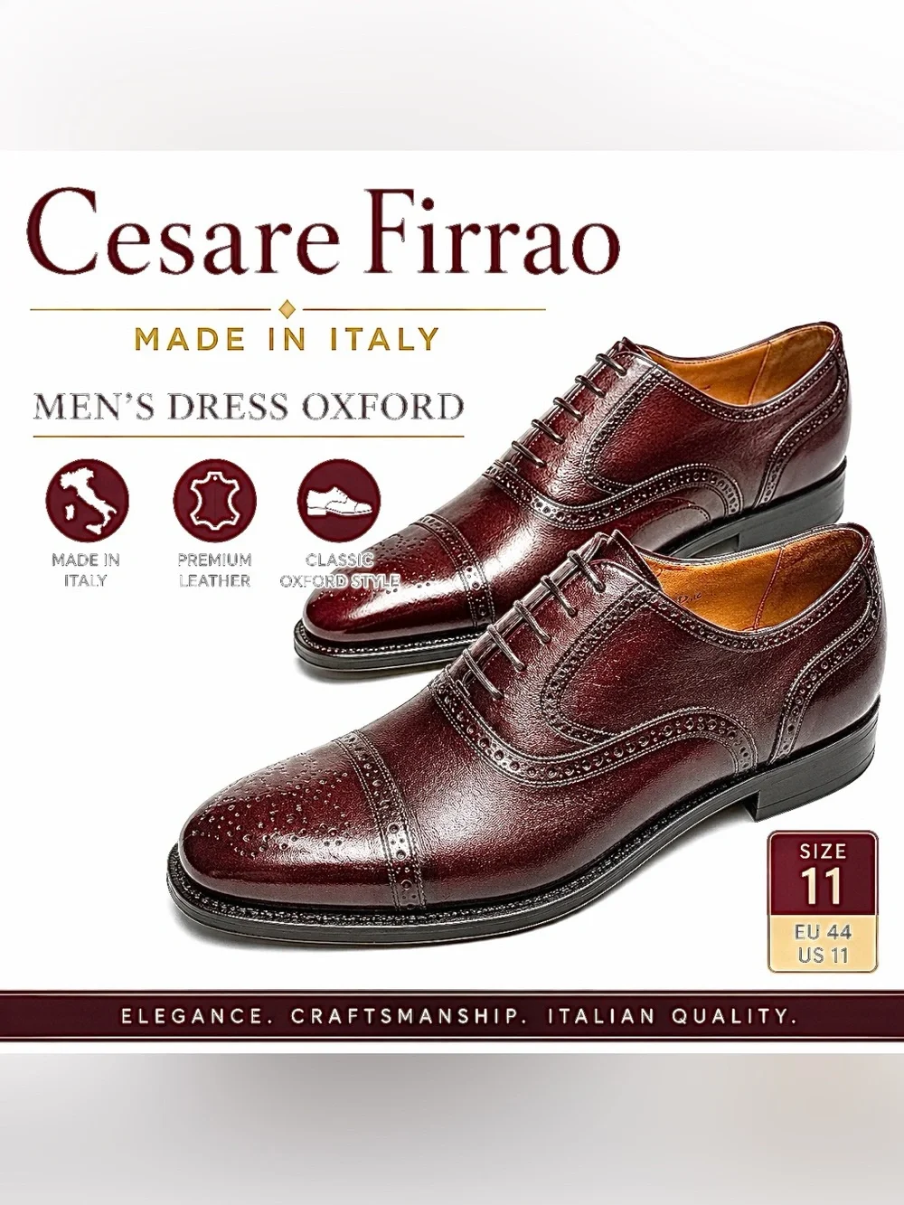 Cesare Firrao Burgundy Oxford Dress Shoes Made in Italy EU 44 US 11